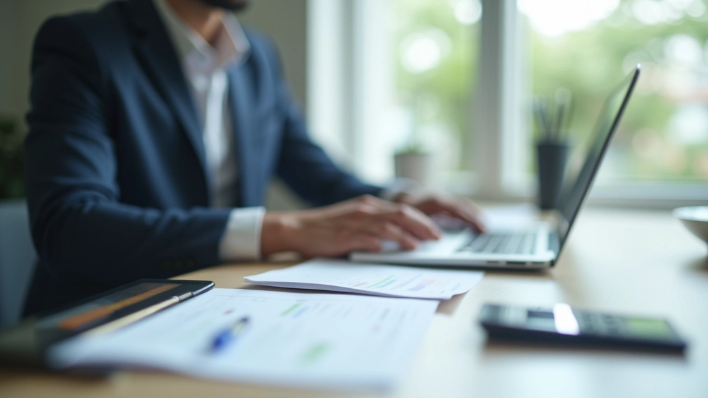 Accountant working with financial records at professional office desk