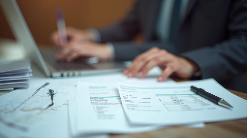 Expense receipts and invoices organized chronologically with handwritten expense tracking spreadsheet visible