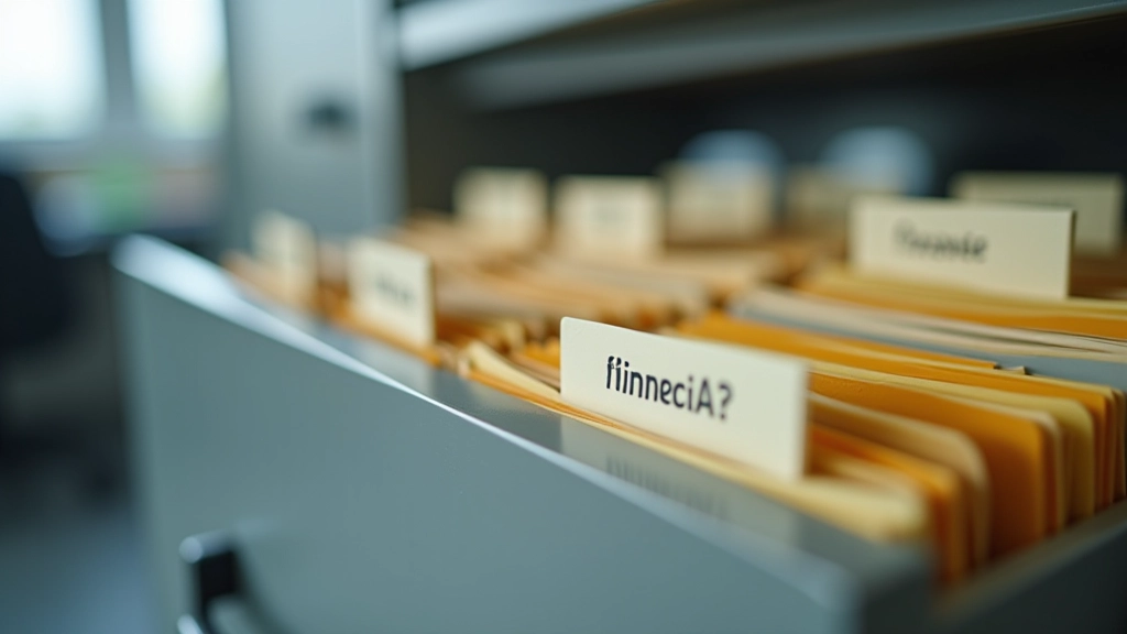 Organized filing system with labeled folders containing financial documents and receipts properly sorted by category